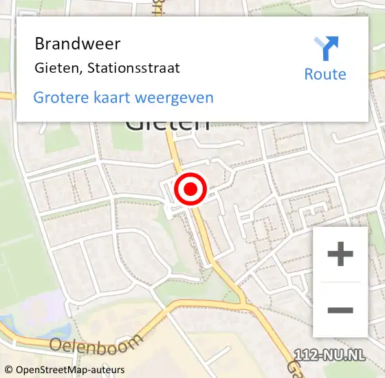Locatie op kaart van de 112 melding: Brandweer Gieten, Stationsstraat op 21 mei 2015 07:03