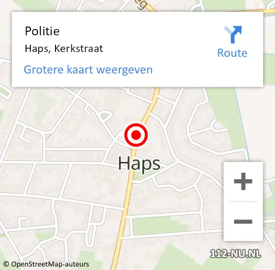 Locatie op kaart van de 112 melding: Politie Haps, Kerkstraat op 21 mei 2015 09:12