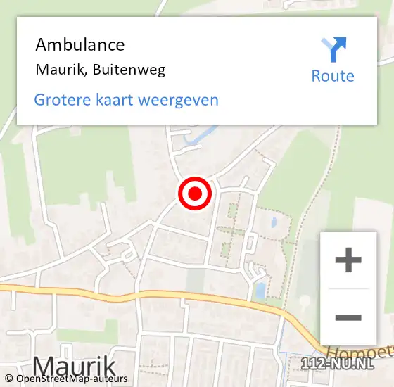 Locatie op kaart van de 112 melding: Ambulance Maurik, Buitenweg op 8 november 2013 12:26