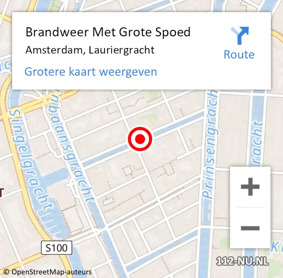Locatie op kaart van de 112 melding: Brandweer Met Grote Spoed Naar Amsterdam, Lauriergracht op 21 mei 2015 12:37