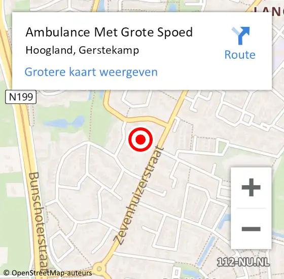 Locatie op kaart van de 112 melding: Ambulance Met Grote Spoed Naar Hoogland, Gerstekamp op 21 mei 2015 12:42