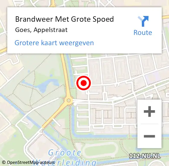 Locatie op kaart van de 112 melding: Brandweer Met Grote Spoed Naar Goes, Appelstraat op 8 november 2013 12:48