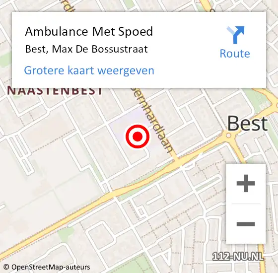 Locatie op kaart van de 112 melding: Ambulance Met Spoed Naar Best, Max De Bossustraat op 21 mei 2015 14:20