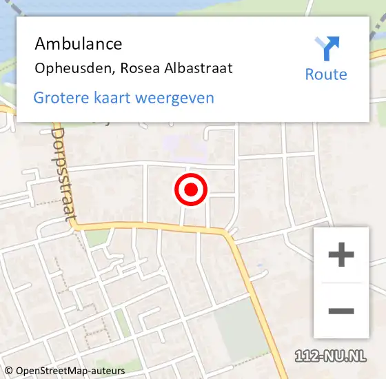 Locatie op kaart van de 112 melding: Ambulance Opheusden, Rosea Albastraat op 21 mei 2015 15:07