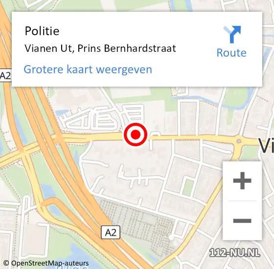 Locatie op kaart van de 112 melding: Politie Vianen Ut, Prins Bernhardstraat op 21 mei 2015 15:31