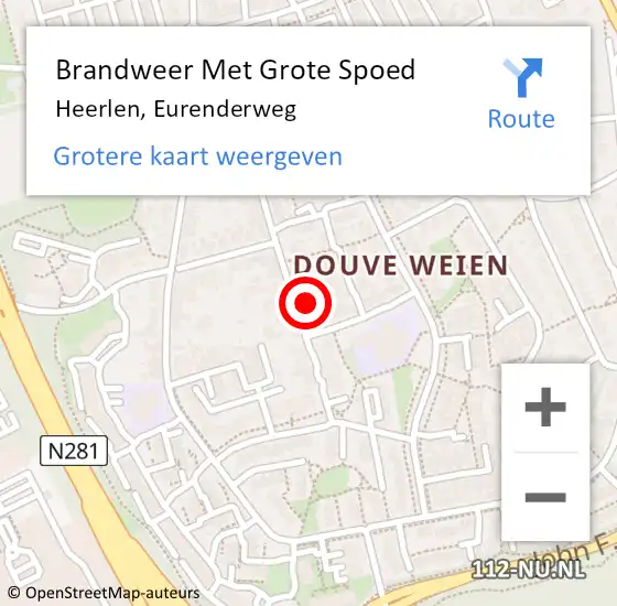 Locatie op kaart van de 112 melding: Brandweer Met Grote Spoed Naar Heerlen, Eurenderweg op 21 mei 2015 16:08