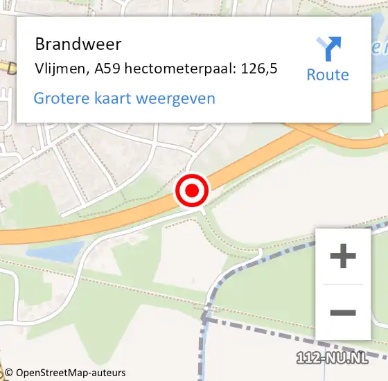 Locatie op kaart van de 112 melding: Brandweer Vlijmen, A59 hectometerpaal: 127,8 op 21 mei 2015 16:38