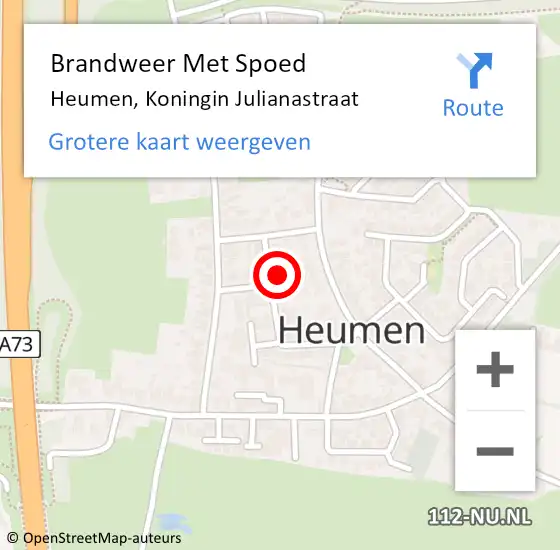 Locatie op kaart van de 112 melding: Brandweer Met Spoed Naar Heumen, Koningin Julianastraat op 21 mei 2015 17:10