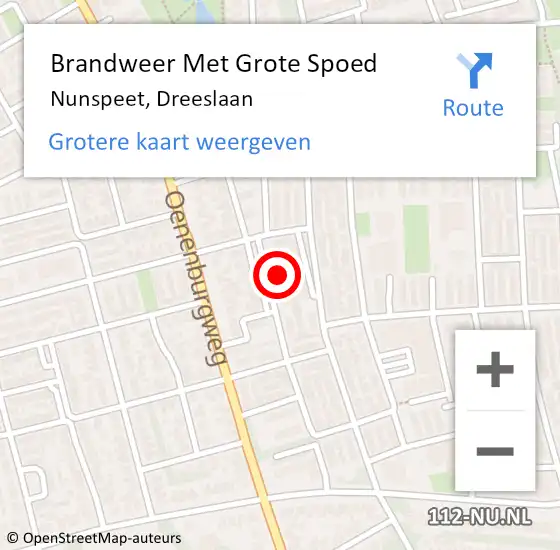 Locatie op kaart van de 112 melding: Brandweer Met Grote Spoed Naar Nunspeet, Dreeslaan op 21 mei 2015 17:23