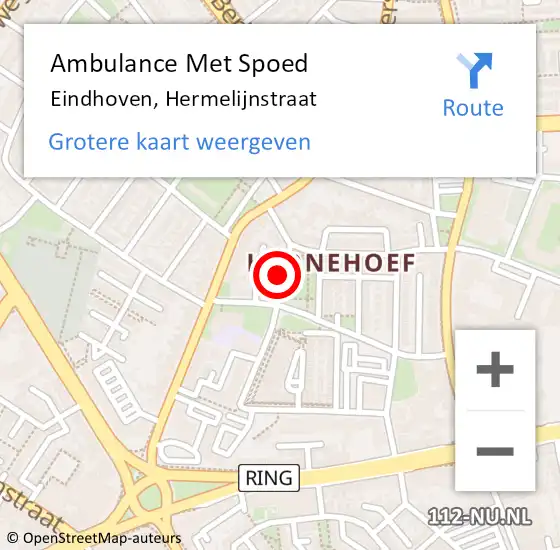 Locatie op kaart van de 112 melding: Ambulance Met Spoed Naar Eindhoven, Hermelijnstraat op 21 mei 2015 19:03