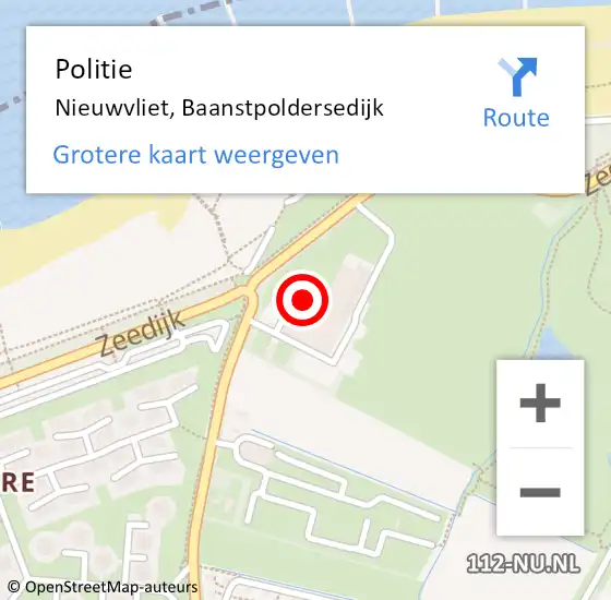 Locatie op kaart van de 112 melding: Politie Nieuwvliet, Baanstpoldersedijk op 21 mei 2015 19:32