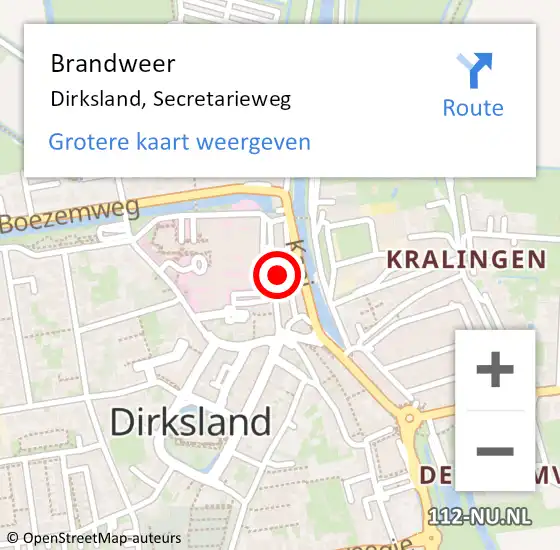 Locatie op kaart van de 112 melding: Brandweer Dirksland, Secretarieweg op 8 november 2013 13:17