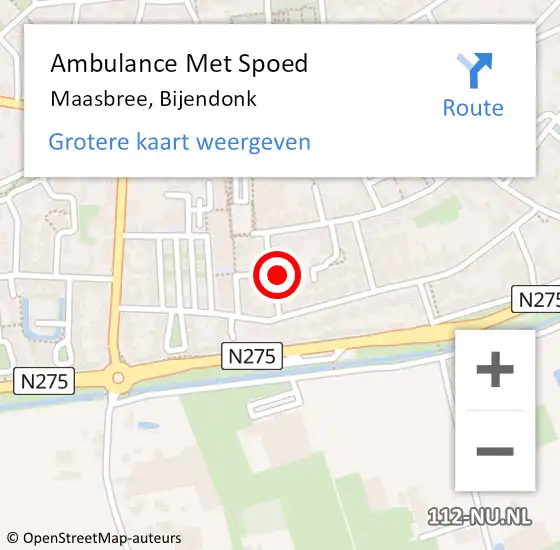 Locatie op kaart van de 112 melding: Ambulance Met Spoed Naar Maasbree, Bijendonk op 21 mei 2015 20:12