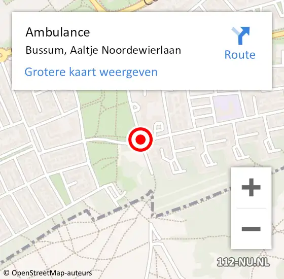 Locatie op kaart van de 112 melding: Ambulance Bussum, Aaltje Noordewierlaan op 21 mei 2015 23:41