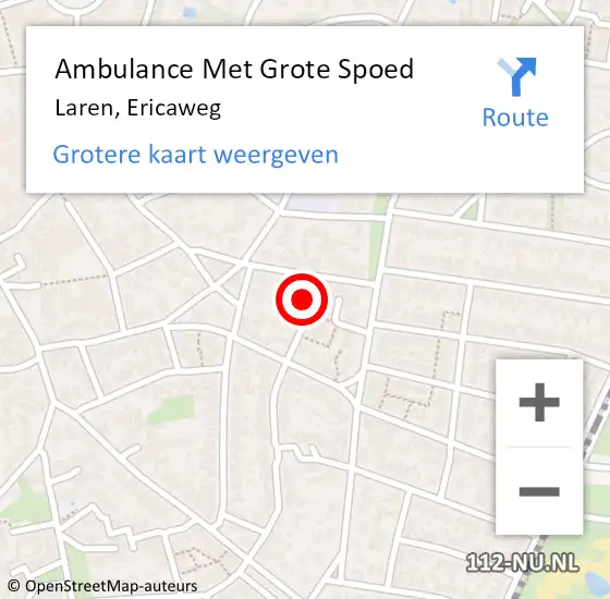 Locatie op kaart van de 112 melding: Ambulance Met Grote Spoed Naar Laren, Ericaweg op 22 mei 2015 07:42