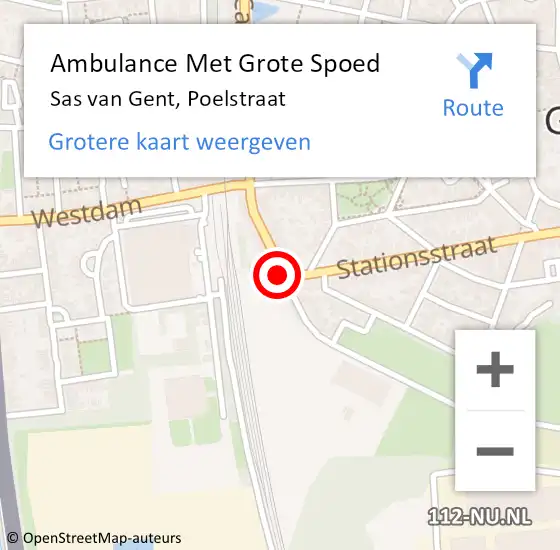 Locatie op kaart van de 112 melding: Ambulance Met Grote Spoed Naar Sas van Gent, Poelstraat op 22 mei 2015 08:41