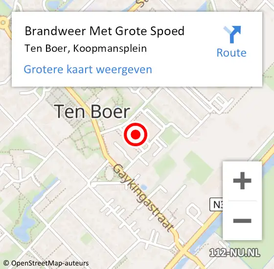 Locatie op kaart van de 112 melding: Brandweer Met Grote Spoed Naar Ten Boer, Koopmansplein op 8 november 2013 13:44