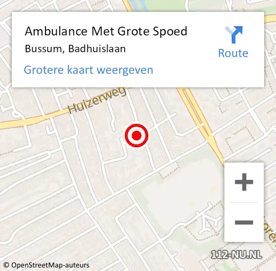 Locatie op kaart van de 112 melding: Ambulance Met Grote Spoed Naar Bussum, Badhuislaan op 22 mei 2015 09:45