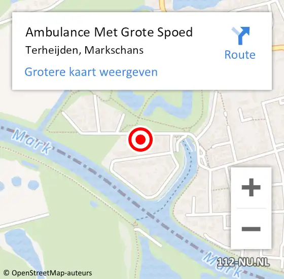 Locatie op kaart van de 112 melding: Ambulance Met Grote Spoed Naar Terheijden, Markschans op 22 mei 2015 10:28