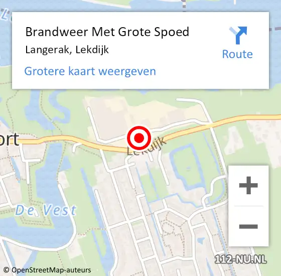 Locatie op kaart van de 112 melding: Brandweer Met Grote Spoed Naar Langerak, Lekdijk op 22 mei 2015 11:06