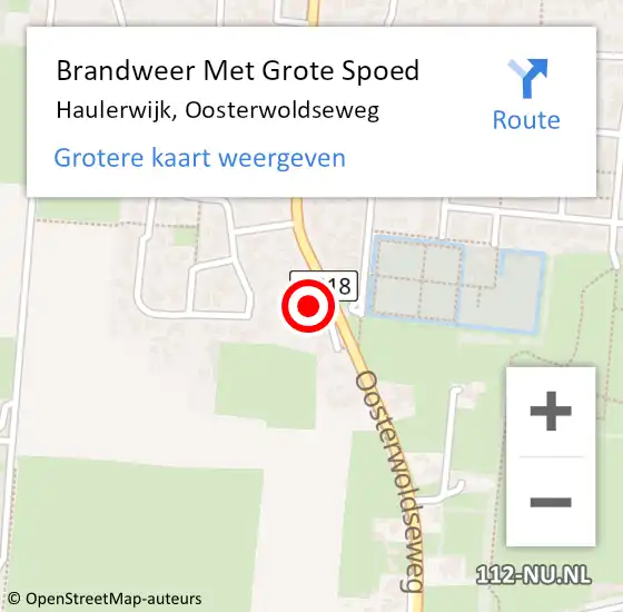 Locatie op kaart van de 112 melding: Brandweer Met Grote Spoed Naar Haulerwijk, Oosterwoldseweg op 22 mei 2015 11:34