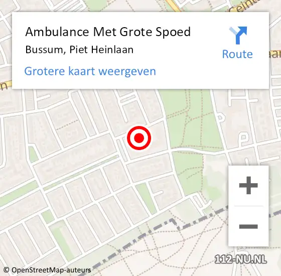 Locatie op kaart van de 112 melding: Ambulance Met Grote Spoed Naar Bussum, Piet Heinlaan op 22 mei 2015 11:39