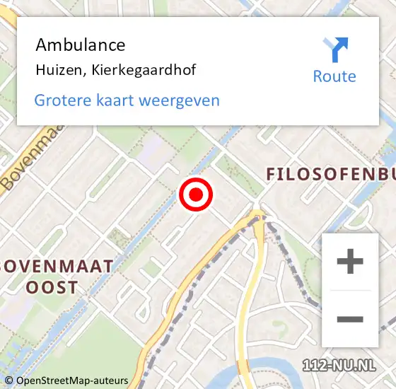 Locatie op kaart van de 112 melding: Ambulance Huizen, Kierkegaardhof op 22 mei 2015 13:24