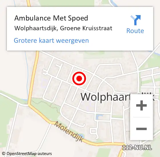 Locatie op kaart van de 112 melding: Ambulance Met Spoed Naar Wolphaartsdijk, Groene Kruisstraat op 22 mei 2015 13:26