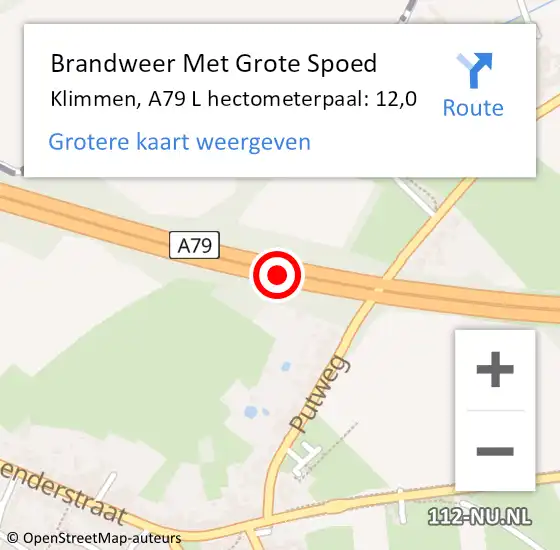 Locatie op kaart van de 112 melding: Brandweer Met Grote Spoed Naar Klimmen, A79 L hectometerpaal: 12,0 op 22 mei 2015 14:57