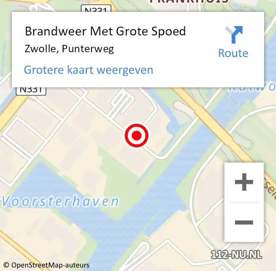 Locatie op kaart van de 112 melding: Brandweer Met Grote Spoed Naar Zwolle, Punterweg op 22 mei 2015 16:14