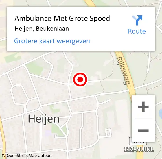 Locatie op kaart van de 112 melding: Ambulance Met Grote Spoed Naar Heijen, Beukenlaan op 22 mei 2015 16:14