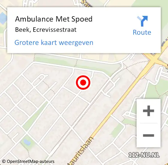 Locatie op kaart van de 112 melding: Ambulance Met Spoed Naar Beek, Ecrevissestraat op 22 mei 2015 16:15