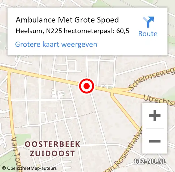 Locatie op kaart van de 112 melding: Ambulance Met Grote Spoed Naar Heelsum, N225 hectometerpaal: 60,5 op 22 mei 2015 17:42