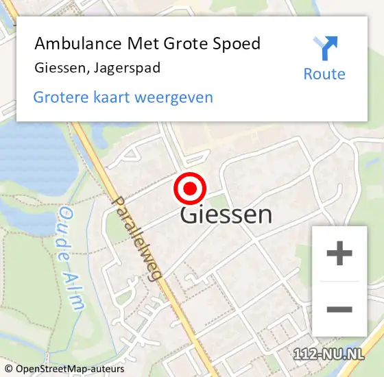 Locatie op kaart van de 112 melding: Ambulance Met Grote Spoed Naar Giessen, Jagerspad op 22 mei 2015 18:00