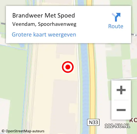 Locatie op kaart van de 112 melding: Brandweer Met Spoed Naar Veendam, Spoorhavenweg op 22 mei 2015 18:38