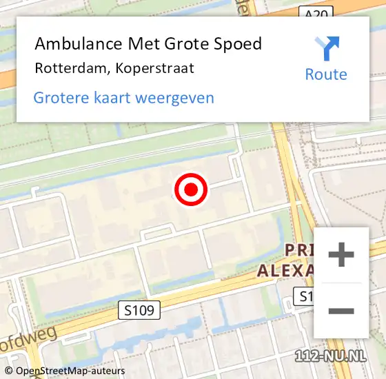 Locatie op kaart van de 112 melding: Ambulance Met Grote Spoed Naar Rotterdam, Koperstraat op 22 mei 2015 19:00