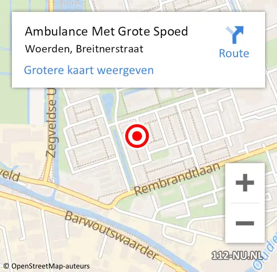 Locatie op kaart van de 112 melding: Ambulance Met Grote Spoed Naar Woerden, Breitnerstraat op 22 mei 2015 19:39