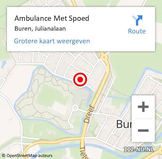 Locatie op kaart van de 112 melding: Ambulance Met Spoed Naar Buren, Julianalaan op 22 mei 2015 20:06