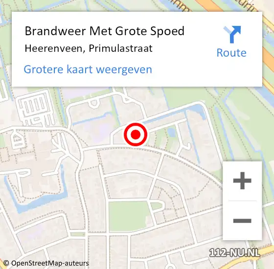 Locatie op kaart van de 112 melding: Brandweer Met Grote Spoed Naar Heerenveen, Primulastraat op 12 september 2013 09:28