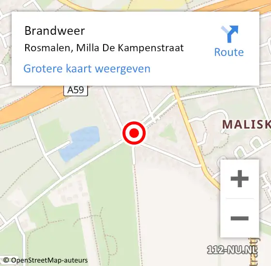 Locatie op kaart van de 112 melding: Brandweer Rosmalen, Milla De Kampenstraat op 22 mei 2015 21:19