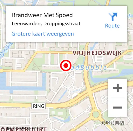 Locatie op kaart van de 112 melding: Brandweer Met Spoed Naar Leeuwarden, Droppingsstraat op 22 mei 2015 21:20