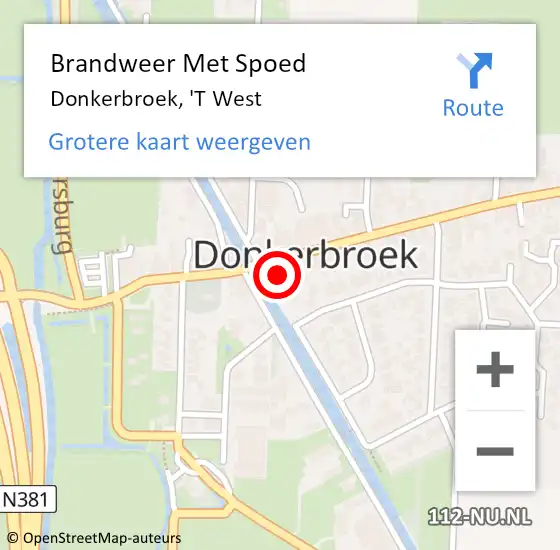 Locatie op kaart van de 112 melding: Brandweer Met Spoed Naar Donkerbroek, 'T West op 22 mei 2015 21:22