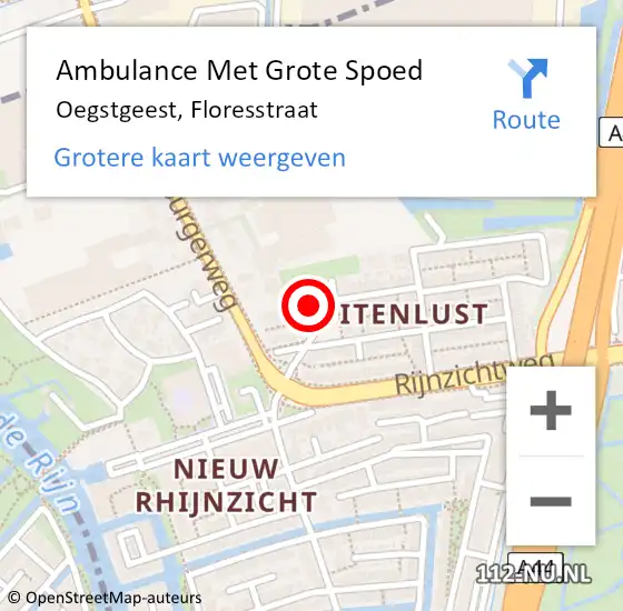 Locatie op kaart van de 112 melding: Ambulance Met Grote Spoed Naar Oegstgeest, Floresstraat op 22 mei 2015 22:05