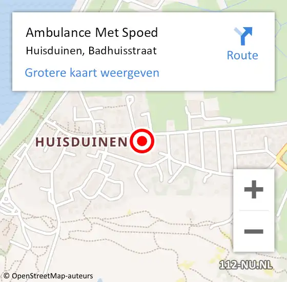 Locatie op kaart van de 112 melding: Ambulance Met Spoed Naar Huisduinen, Badhuisstraat op 22 mei 2015 23:05