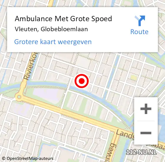 Locatie op kaart van de 112 melding: Ambulance Met Grote Spoed Naar Vleuten, Globebloemlaan op 23 mei 2015 02:29