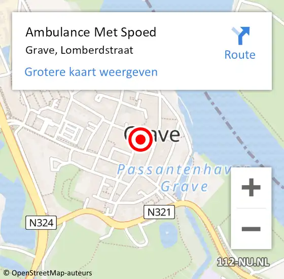 Locatie op kaart van de 112 melding: Ambulance Met Spoed Naar Grave, Lomberdstraat op 23 mei 2015 04:00