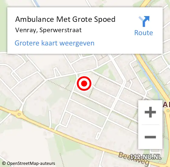 Locatie op kaart van de 112 melding: Ambulance Met Grote Spoed Naar Venray, Sperwerstraat op 23 mei 2015 07:15