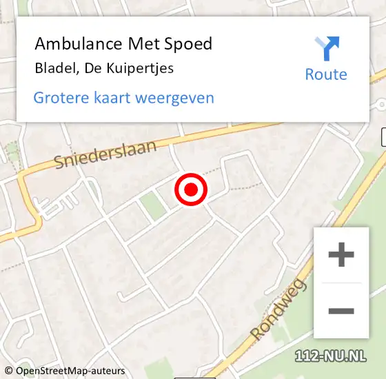 Locatie op kaart van de 112 melding: Ambulance Met Spoed Naar Bladel, De Kuipertjes op 23 mei 2015 08:16