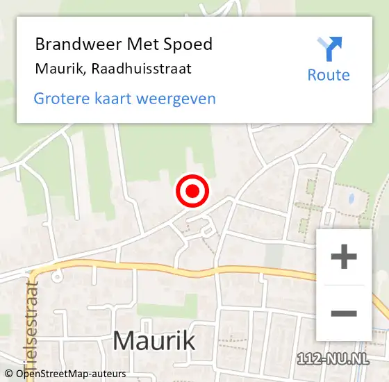 Locatie op kaart van de 112 melding: Brandweer Met Spoed Naar Maurik, Raadhuisstraat op 23 mei 2015 10:16