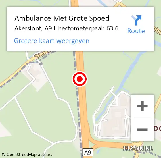 Locatie op kaart van de 112 melding: Ambulance Met Grote Spoed Naar Akersloot, A9 L hectometerpaal: 64,0 op 23 mei 2015 11:15